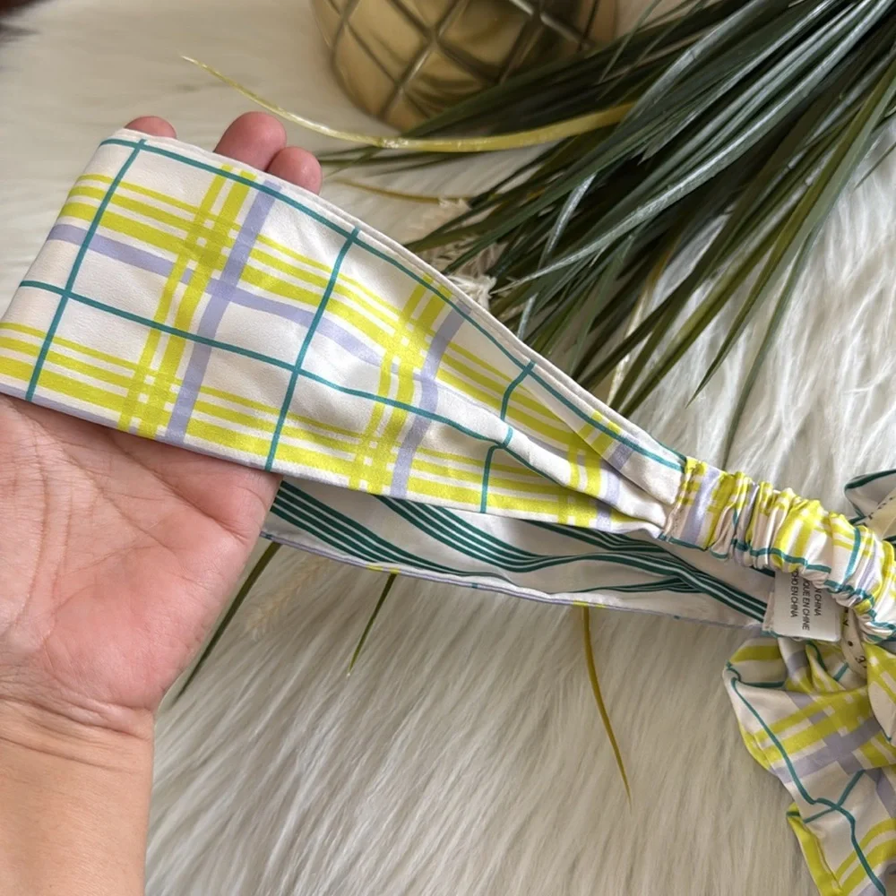 Anthropologie Printed Headband & Scrunchies Striped Green and Plaid Set